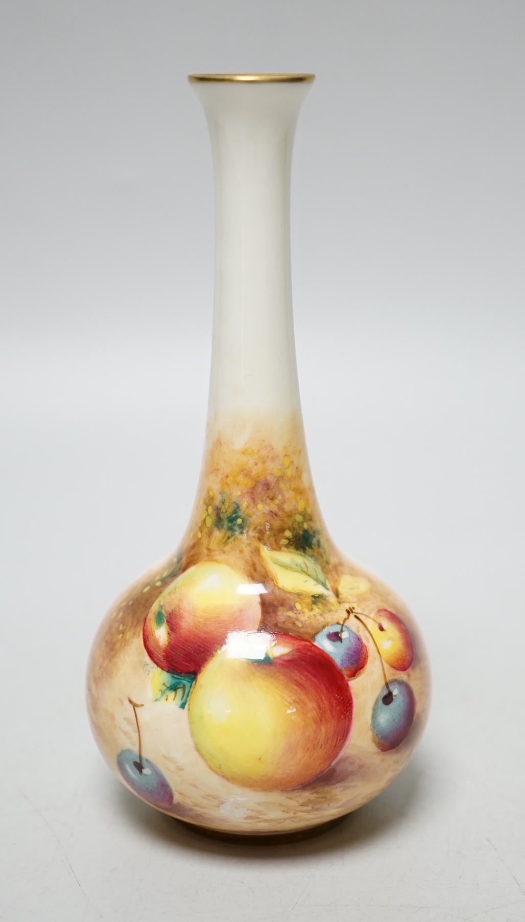 A Royal Worcester amphora shaped vase painted with fruit by Roberts, signed, black mark, shape 2491